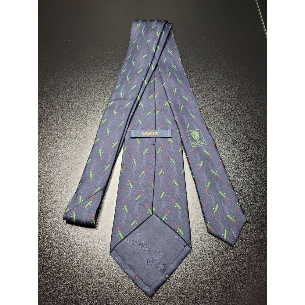 Gucci Men's Necktie Blue Cricket Bat Silk 3.75" x 58" Excellent - Picture 6 of 8